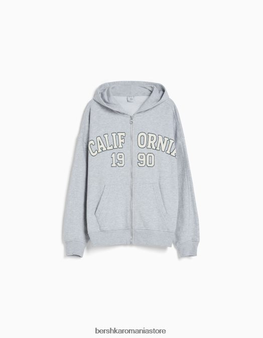 Bershka unisex hanorac supradimensionat imprimat cu fermoar gri Z86D4135 îmbrăcăminte