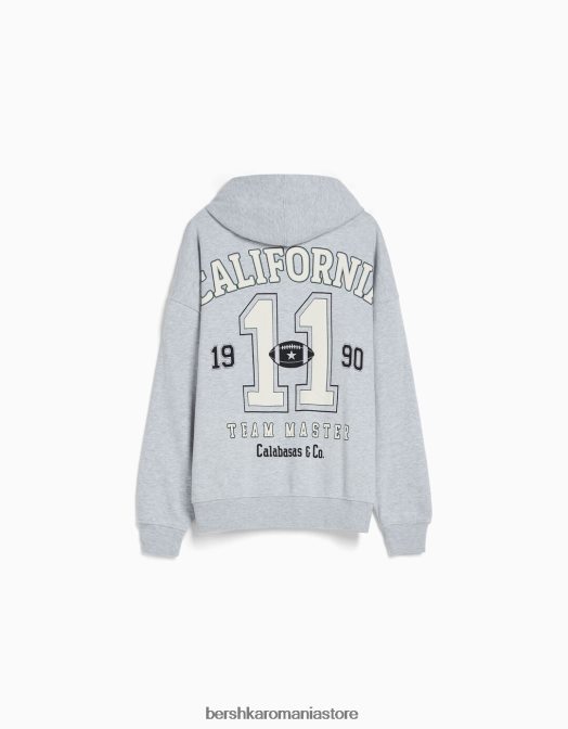 Bershka unisex hanorac supradimensionat imprimat cu fermoar gri Z86D4135 îmbrăcăminte