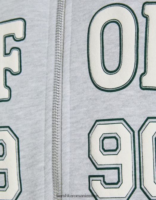 Bershka unisex hanorac supradimensionat imprimat cu fermoar gri Z86D4135 îmbrăcăminte