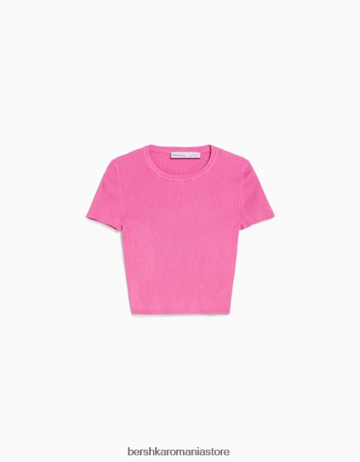 Bershka unisex pulover cu mânecă scurtă cu nervuri roz Z86D4120 îmbrăcăminte