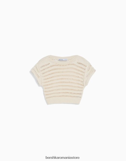 Bershka unisex pulover din tricot deschis cu maneca scurta cremă Z86D3713 îmbrăcăminte