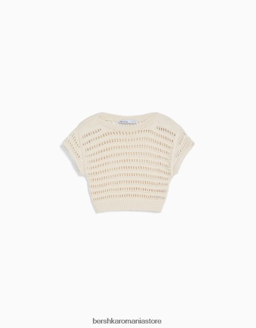 Bershka unisex pulover din tricot deschis cu maneca scurta cremă Z86D3714 îmbrăcăminte
