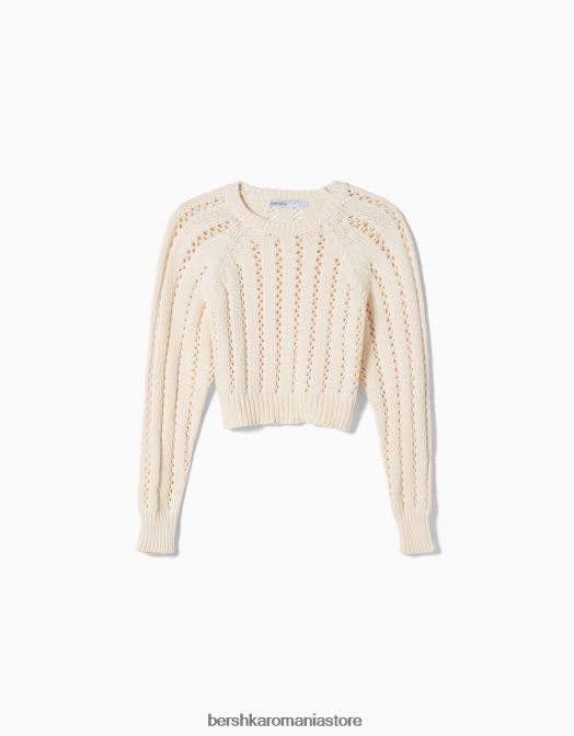 Bershka unisex pulover din tricot deschis decupat cremă Z86D4146 îmbrăcăminte