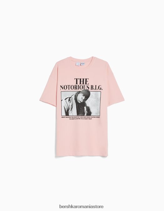 Bershka unisex Celebrul mare. tricou imprimat cu maneca scurta roz Z86D3836 îmbrăcăminte