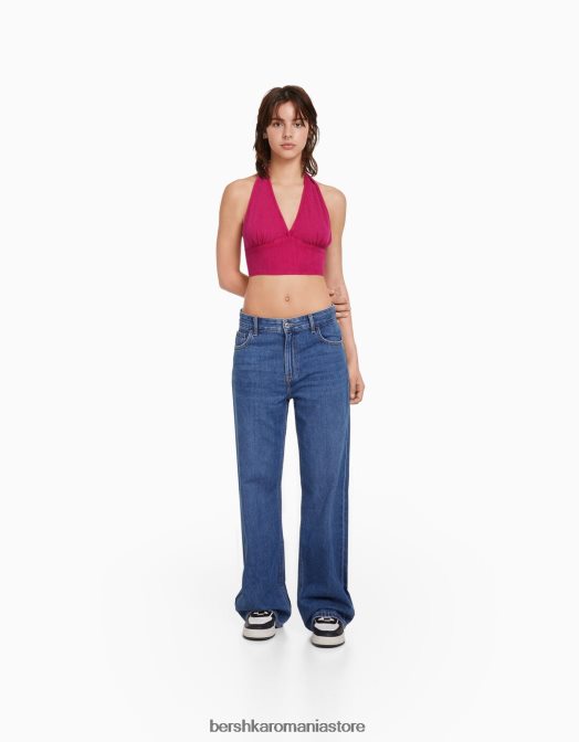 Bershka unisex Crop top rustic din amestec de in fucsie Z86D3771 îmbrăcăminte