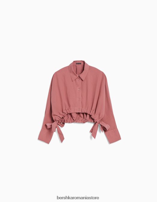 Bershka unisex cămașă decupată cu mânecă lungă, cu detaliu bretele roz Z86D3768 îmbrăcăminte