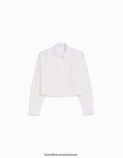 Bershka unisex cămașă decupată din poplin cu mânecă lungă alb Z86D3809 îmbrăcăminte