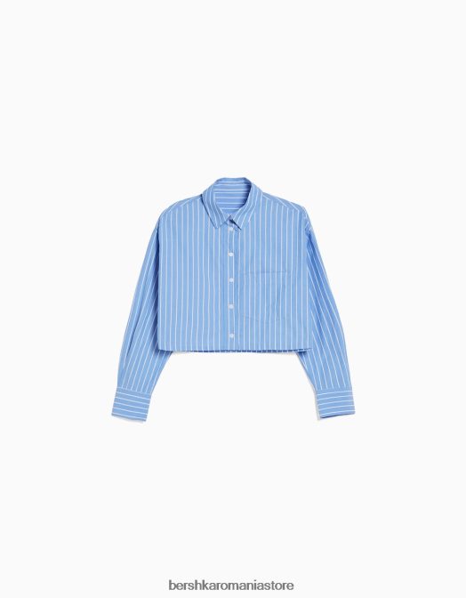 Bershka unisex cămașă decupată din poplin cu mânecă lungă albastru deschis Z86D3807 îmbrăcăminte