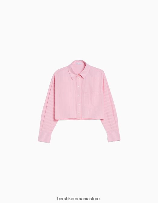 Bershka unisex cămașă decupată din poplin cu mânecă lungă roz Z86D3808 îmbrăcăminte