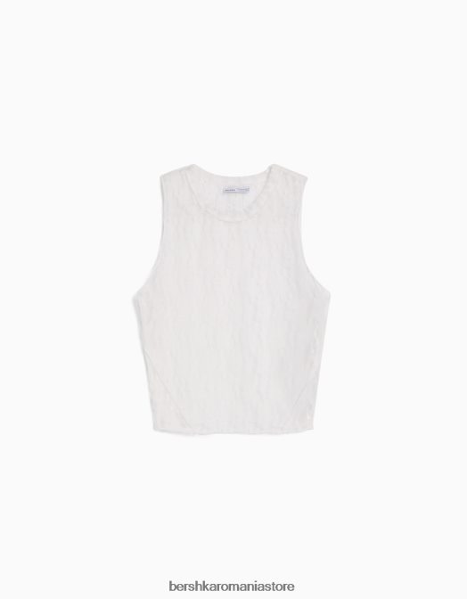 Bershka unisex cămașă din dantelă fără mâneci cremă Z86D3858 îmbrăcăminte