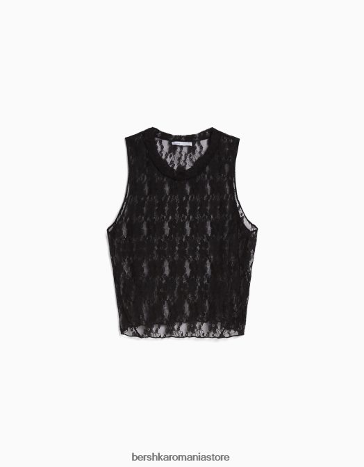 Bershka unisex cămașă din dantelă fără mâneci negru Z86D3860 îmbrăcăminte