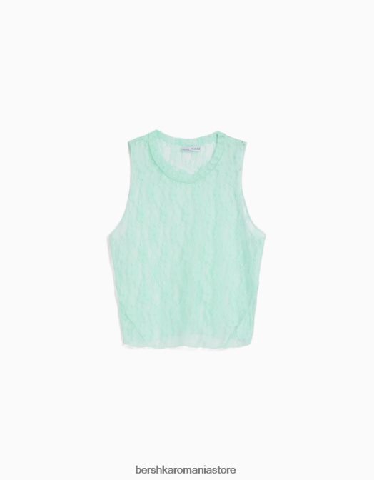 Bershka unisex cămașă din dantelă fără mâneci verde Z86D3859 îmbrăcăminte