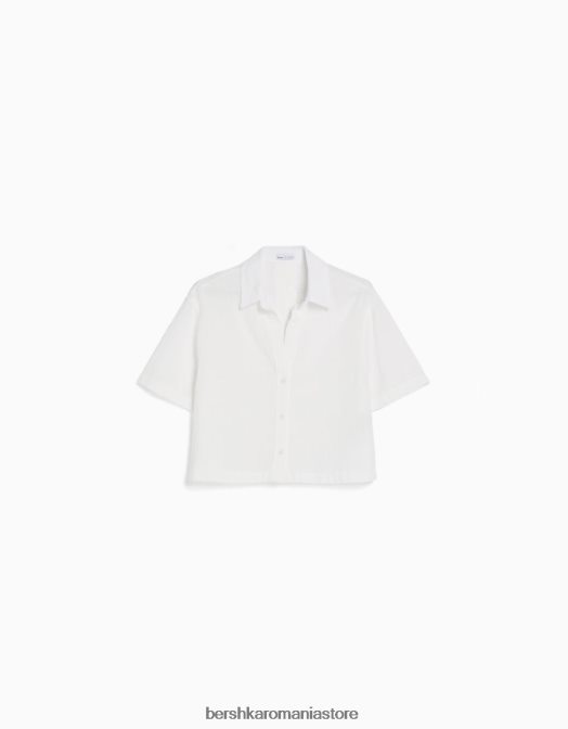 Bershka unisex cămașă rustică texturată cu mânecă scurtă alb Z86D3794 îmbrăcăminte