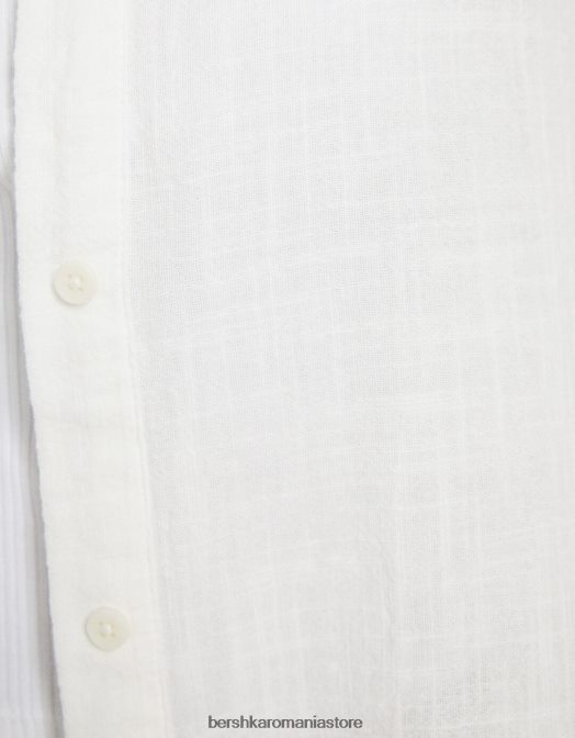 Bershka unisex cămașă rustică texturată cu mânecă scurtă alb Z86D3794 îmbrăcăminte