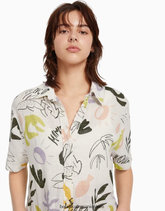 Bershka unisex cămașă rustică texturată cu mânecă scurtă alb negru Z86D3795 îmbrăcăminte