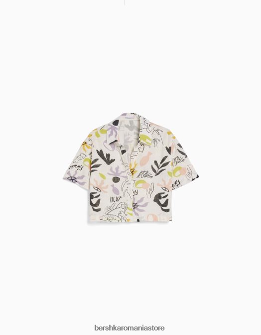 Bershka unisex cămașă rustică texturată cu mânecă scurtă alb negru Z86D3795 îmbrăcăminte