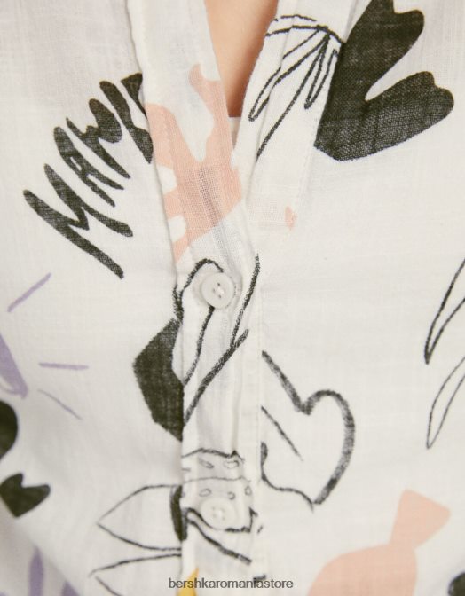 Bershka unisex cămașă rustică texturată cu mânecă scurtă alb negru Z86D3795 îmbrăcăminte