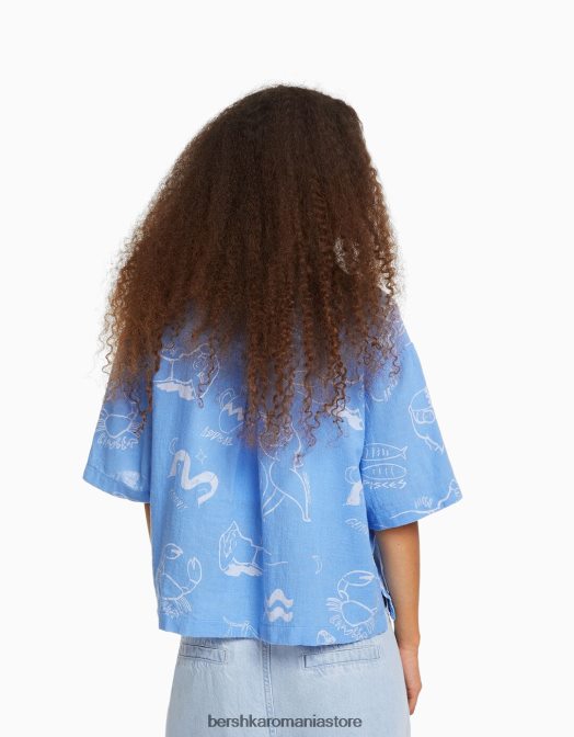 Bershka unisex cămașă rustică texturată cu mânecă scurtă albastru Z86D3793 îmbrăcăminte