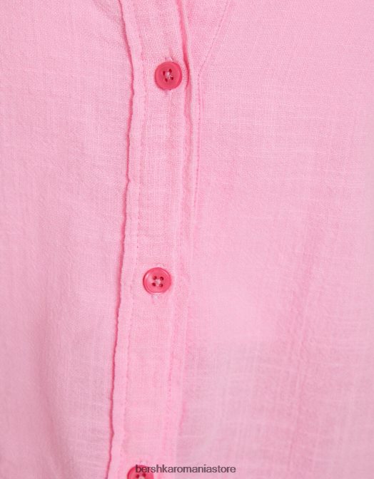 Bershka unisex cămașă rustică texturată cu mânecă scurtă roz Z86D3796 îmbrăcăminte