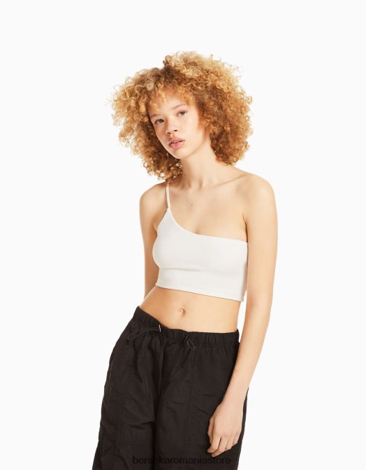Bershka unisex crop top asimetric cu bretele aproape alb Z86D3856 îmbrăcăminte