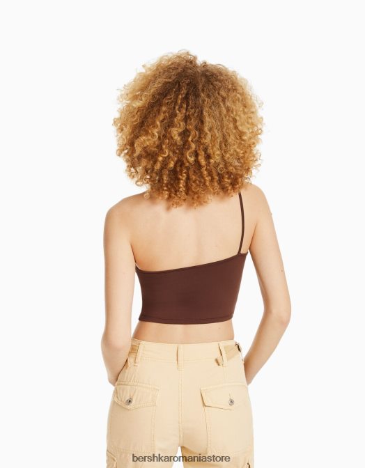 Bershka unisex crop top asimetric cu bretele maro Z86D3857 îmbrăcăminte