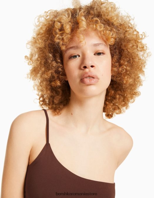 Bershka unisex crop top asimetric cu bretele maro Z86D3857 îmbrăcăminte