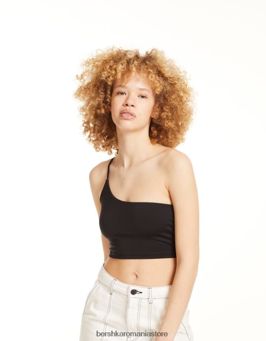 Bershka unisex crop top asimetric cu bretele negru Z86D3855 îmbrăcăminte
