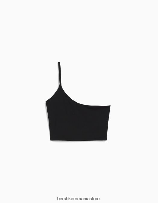 Bershka unisex crop top asimetric cu bretele negru Z86D3855 îmbrăcăminte