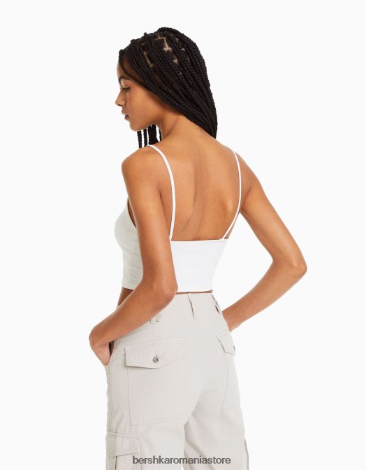 Bershka unisex crop top cu bretele alb Z86D3756 îmbrăcăminte