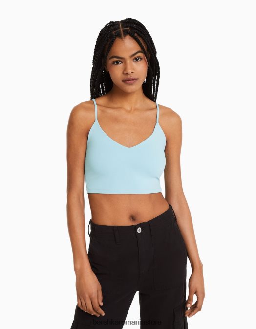 Bershka unisex crop top cu bretele albastru deschis Z86D3762 îmbrăcăminte