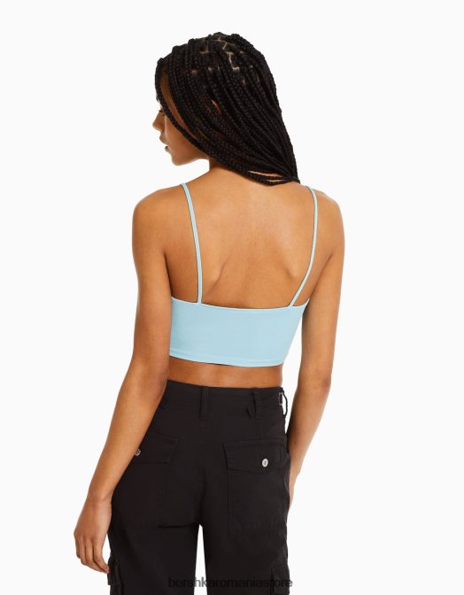 Bershka unisex crop top cu bretele albastru deschis Z86D3762 îmbrăcăminte