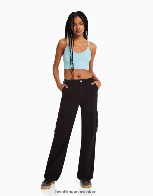 Bershka unisex crop top cu bretele albastru deschis Z86D3762 îmbrăcăminte