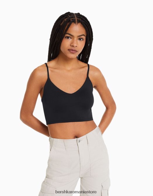Bershka unisex crop top cu bretele negru Z86D3760 îmbrăcăminte