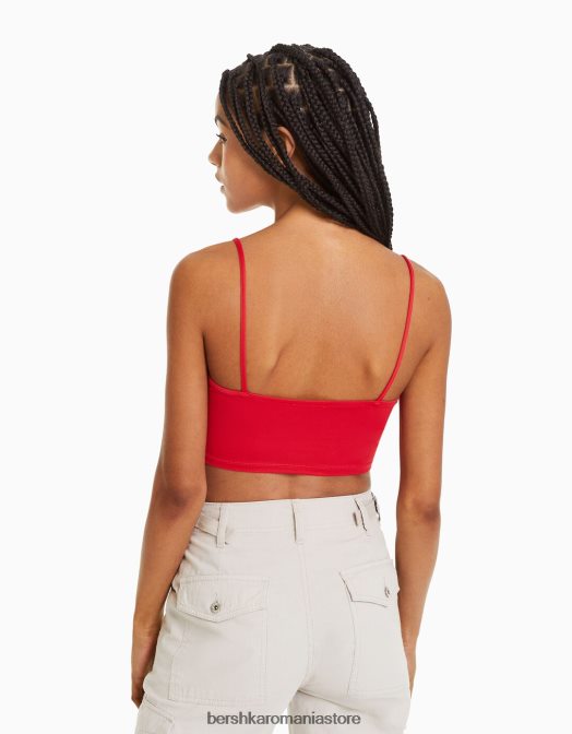 Bershka unisex crop top cu bretele roșu Z86D3759 îmbrăcăminte