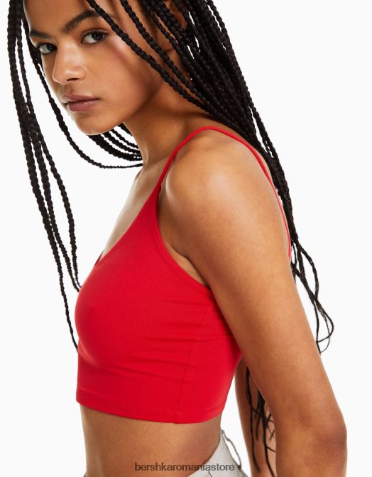 Bershka unisex crop top cu bretele roșu Z86D3759 îmbrăcăminte