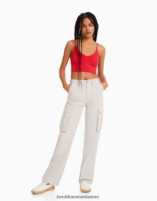 Bershka unisex crop top cu bretele roșu Z86D3759 îmbrăcăminte