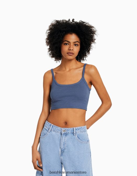 Bershka unisex maieu decupat spălat albastru Z86D3751 îmbrăcăminte