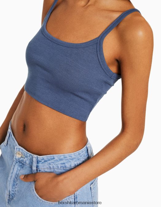 Bershka unisex maieu decupat spălat albastru Z86D3751 îmbrăcăminte