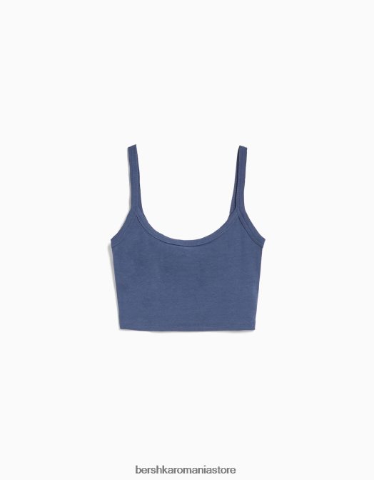 Bershka unisex maieu decupat spălat albastru Z86D3751 îmbrăcăminte