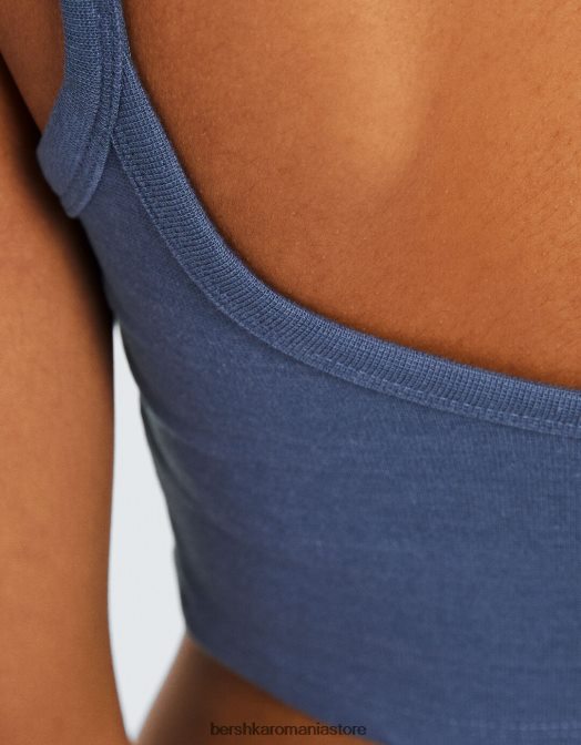 Bershka unisex maieu decupat spălat albastru Z86D3751 îmbrăcăminte