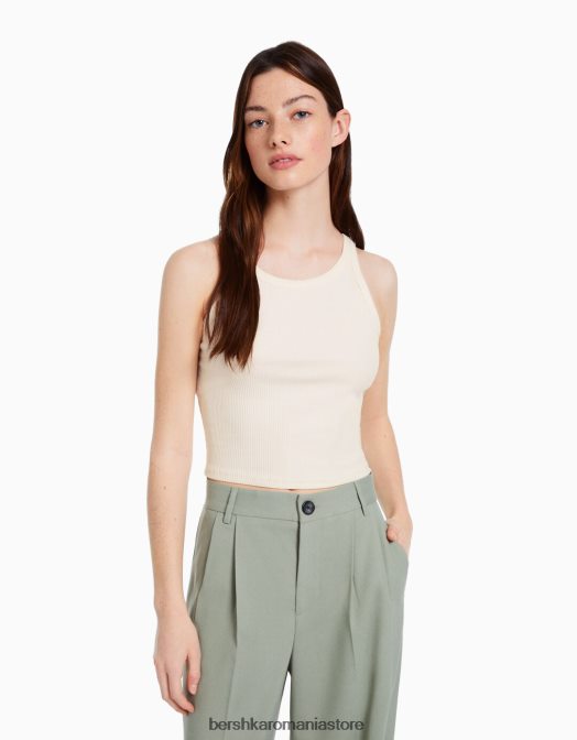 Bershka unisex maiou cu nervuri alb Z86D3850 îmbrăcăminte