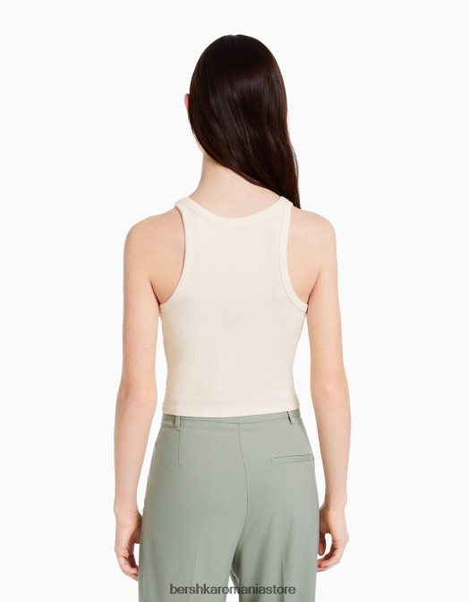 Bershka unisex maiou cu nervuri alb Z86D3850 îmbrăcăminte