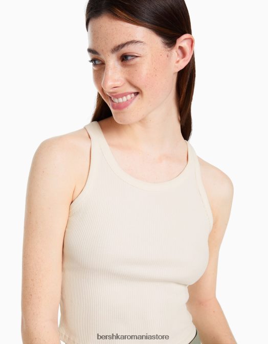 Bershka unisex maiou cu nervuri alb Z86D3850 îmbrăcăminte