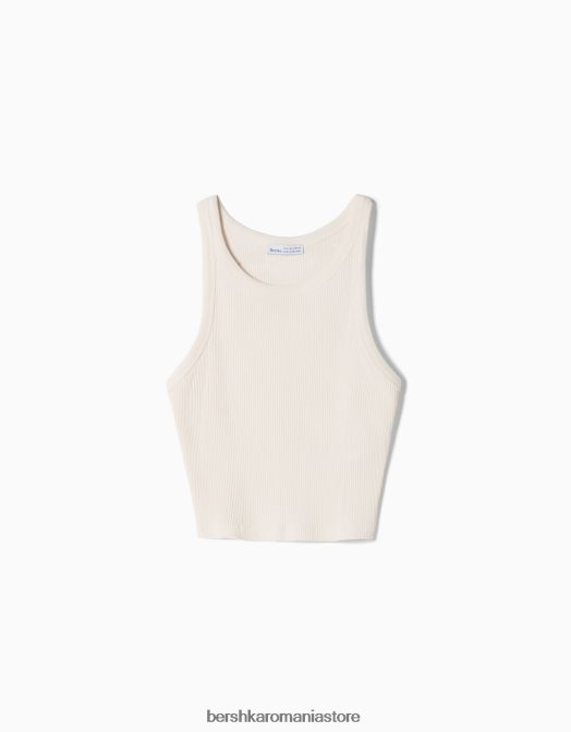 Bershka unisex maiou cu nervuri alb Z86D3850 îmbrăcăminte