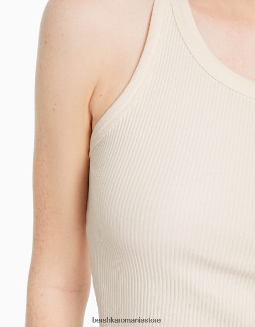 Bershka unisex maiou cu nervuri alb Z86D3850 îmbrăcăminte