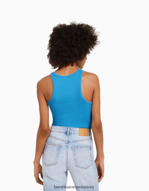 Bershka unisex maiou cu nervuri albastru Z86D3845 îmbrăcăminte