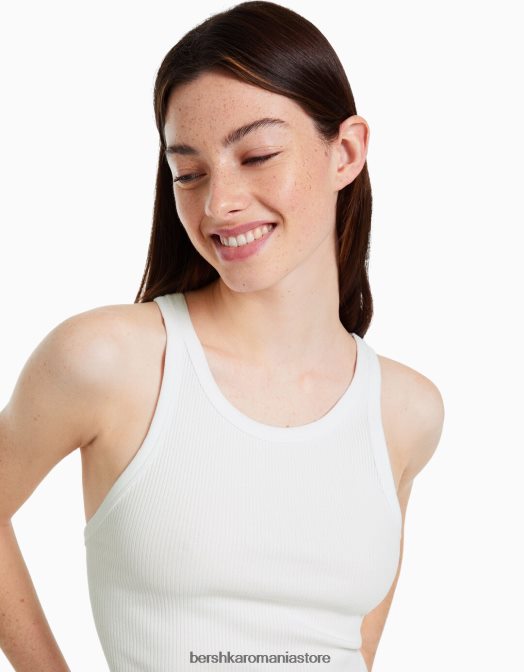 Bershka unisex maiou cu nervuri aproape alb Z86D3846 îmbrăcăminte
