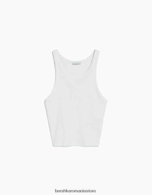 Bershka unisex maiou cu nervuri aproape alb Z86D3846 îmbrăcăminte
