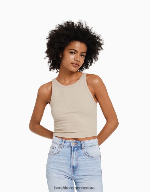 Bershka unisex maiou cu nervuri bej Z86D3847 îmbrăcăminte
