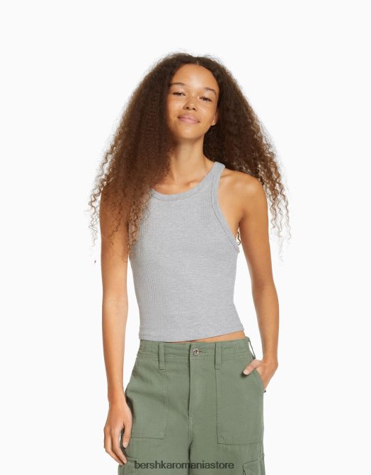 Bershka unisex maiou cu nervuri gri Z86D3851 îmbrăcăminte
